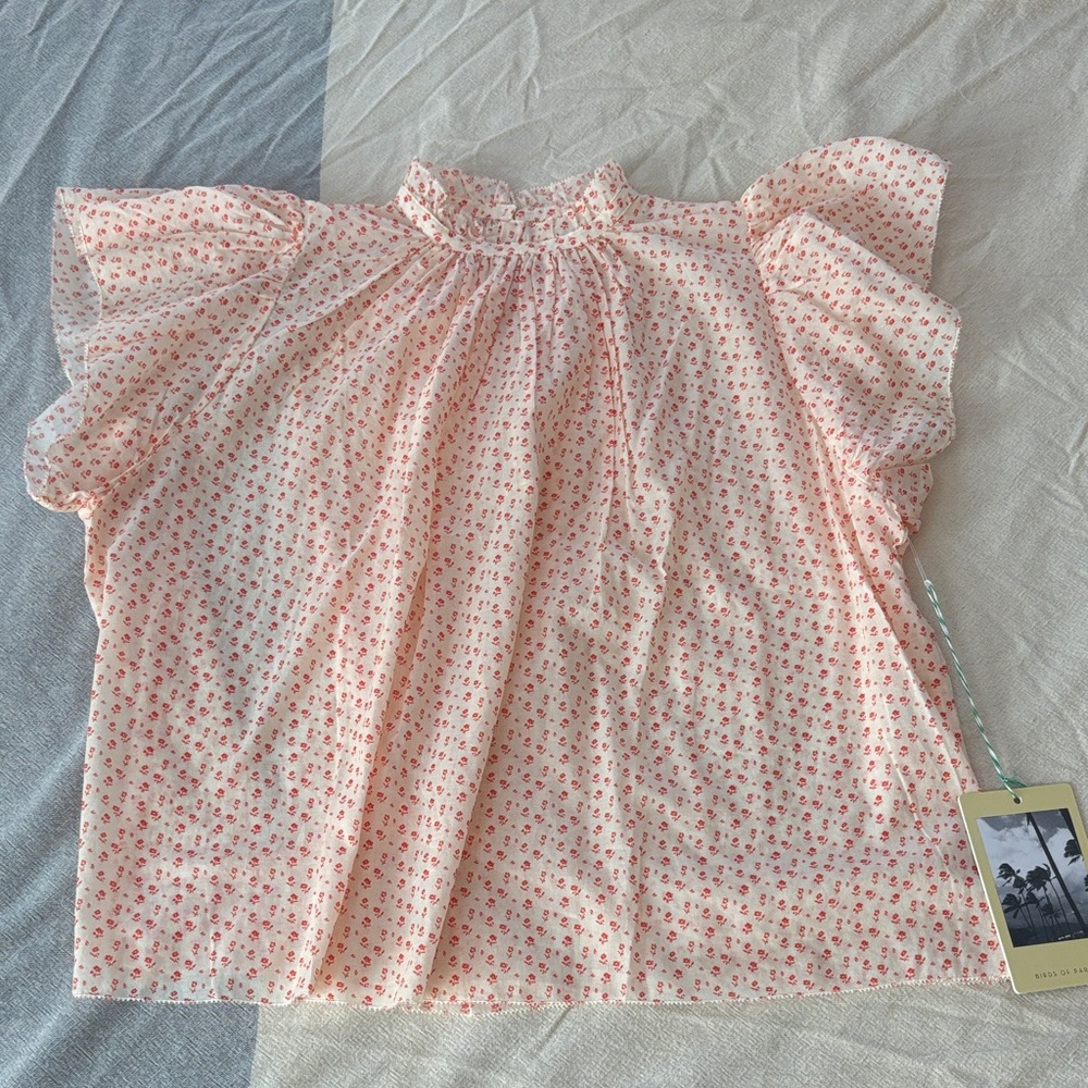 NEW Trovata Floral Pink Ruffle Sleeve Top